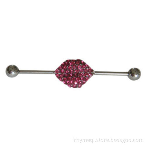 Red lip barbell jewelry with rhinestone